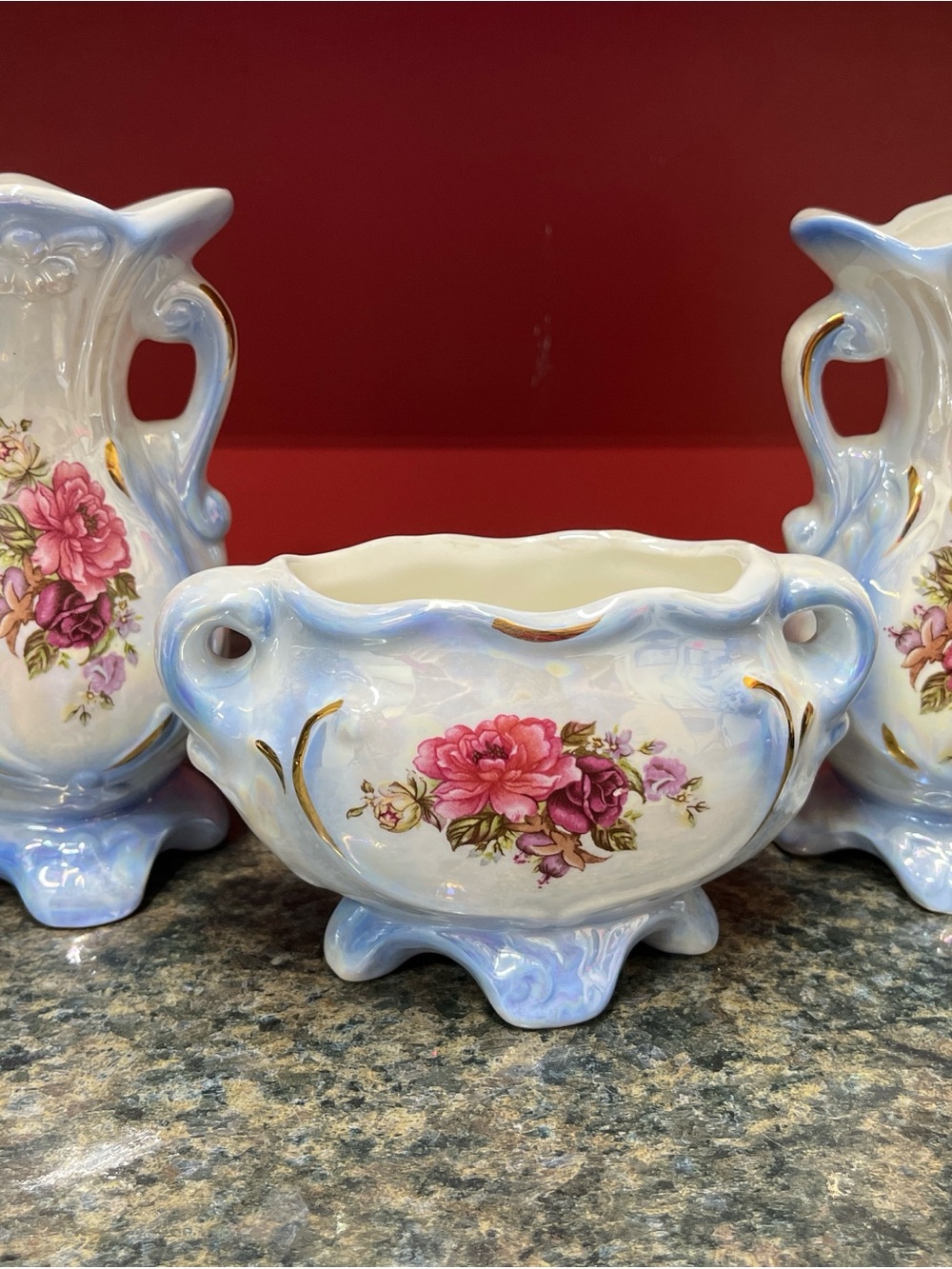 Vintage-Style Porcelain Floral Footed Sugar Bowl - White with Pink Roses